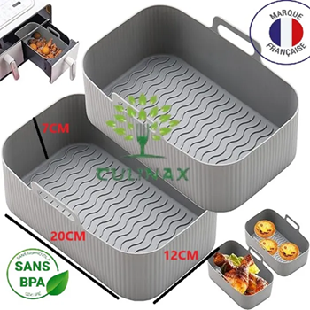 CulinaX ® - 2 Pcs AirFryer Moule Silicone Rectangulaire Plat Réutilisable Bac Ninja Rectangle 20x12x7cm Panier Accessoires sans BPA